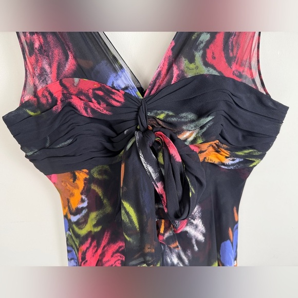 Donna Ricco Silk Sleeveless Floral Dress Front Bow Chiffon 10 Fairy Whimsigoth - Picture 3 of 13